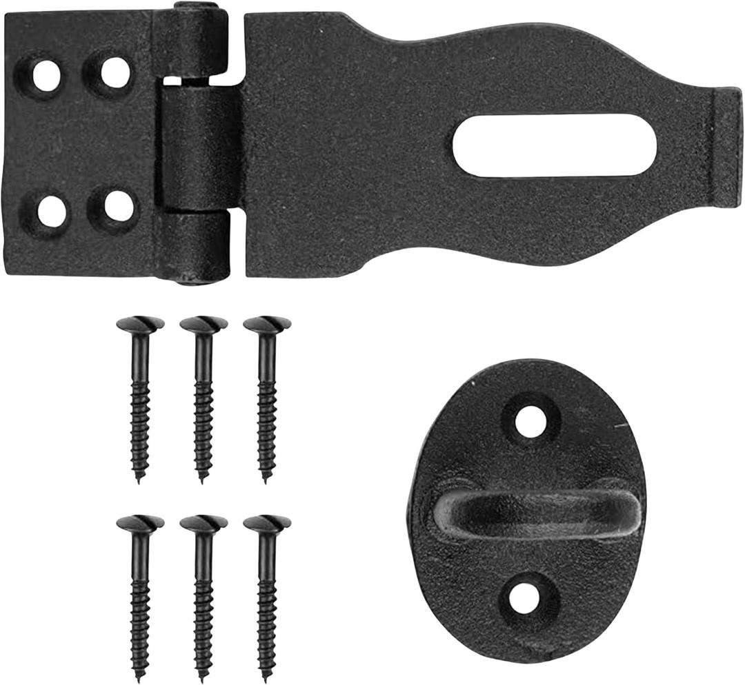 Renovators Supply Black Wrought Iron Hasp Door Latch - Heavy Duty Security Padlock Hasp - Ideal for Doors and Gates - Door Lock for Safety - 4 Inches - Pack of 1
