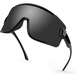 Karsaer Vision Big Shield Wraparound Sunglasses Rave for Men Women Neon Sun Visor Glasses Cycling Ski Shades 80s 90s (Black)
