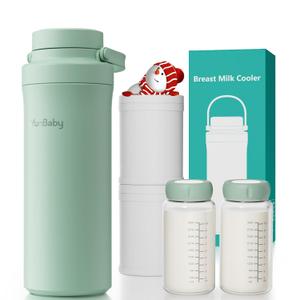 22oz Portable Breast Milk Cooler, Game-changer with 360 Total Cooling Gel Ice Pack for 30 Hours, Baby Travel Breastfeeding Essential Chiller with 2pcs Bottles for Breastmilk Storage (Green)