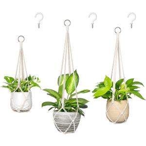 Dahey Macrame Plant Hanger Set of 3 with Hooks Indoor Hanging Planter Basket 35"/29"/23" Handmade Woven Cotton Rope Flower Pot Crochet Plant Holder Stand for Boho Home Decor No Tassels,Beige