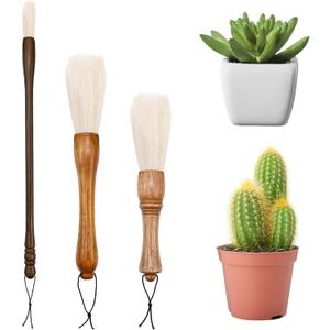 Cactus Plants Cleaning Brushes,Wooden Handles with Goat Hair Bristles,Garden Plant Cleaning Tools,Mild and Soft,Extra-Long BristlesThree Different Lengths, Suitable for Various Plants and Scenarios.
