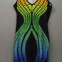 Women's Sexy V-Neck Party Dresses Sleeveless Stripe Print Bodycon Midi Club Dress (Medium, Multi 1)