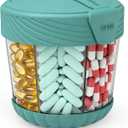 HIONXMGA Large Pill Dispenser, Portable Pill Bottle Organizer for 7 Vitamins, Anti-Mix Supplement Organizer with Easy Twist Wide Opening, BPA-Free Pill Container, 20 Pcs Labels Included, Cyan