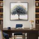 Framed Square Tree of Life Wall Art, Blue Gold Modern Money Tree Painting Prints, Minimalist Elegant Luxury Abstract Tree Artwork for Living Room Bedroom Kitchen Hallway Office Home Decor, 30x30 Inch