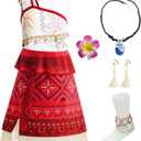 Esvaiy Moana Dress Up Costume for Girls, Fancy Princess Costumes for Halloween Christmas Birthday Party (9-10 Years, Red)