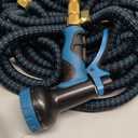 Expandable Garden Hose 150 ft with 10 Function Spray Nozzle, Flexible, Kink Free, Leak-Proof, Ultra Lightweight Retractable Stretch Water Hose 150ft for Yard, Lawn, Car Wash and Outdoor (Black & Blue)