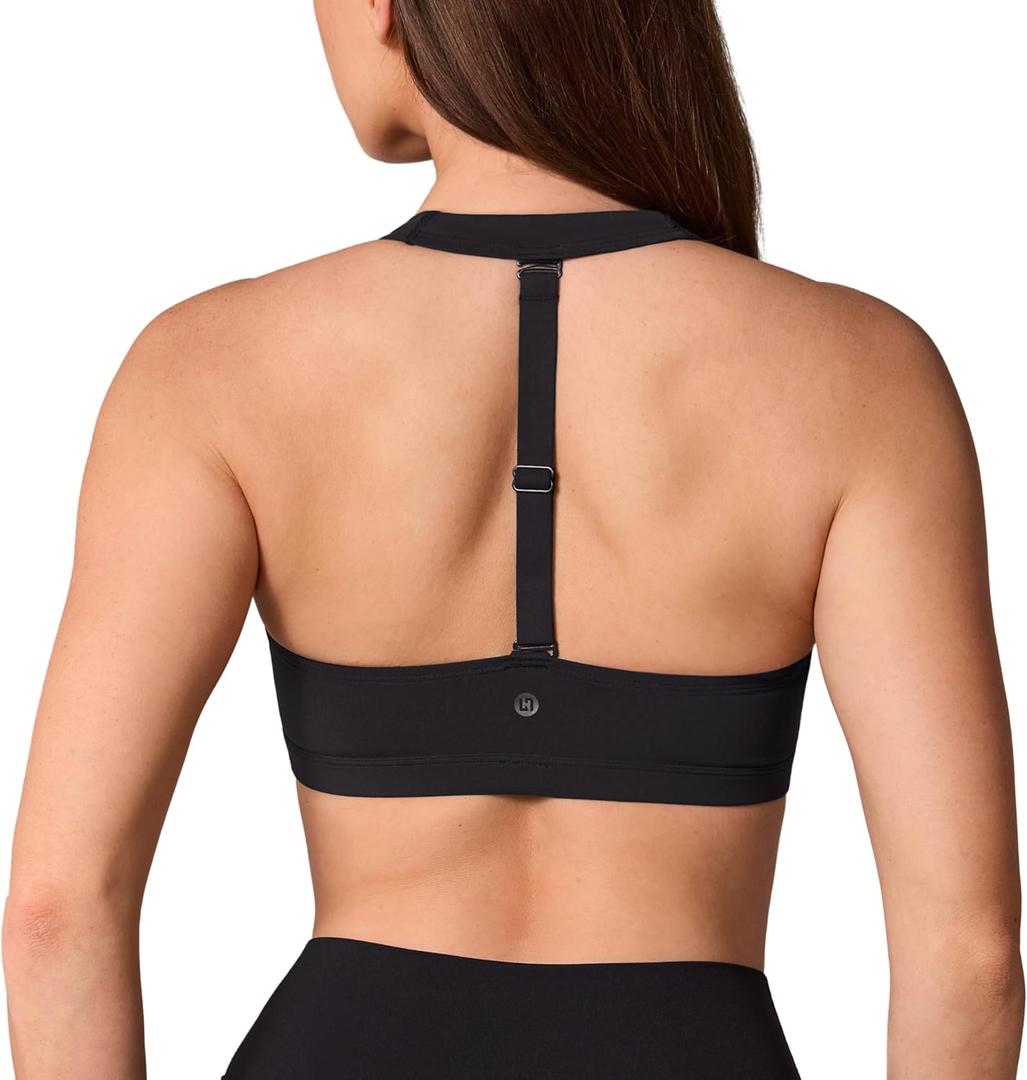 UNISSU Hugcurve Halter Detachable Racerback Sports Bras for Women Square Neck Padded Open Back Yoga Workout Top (XX-Large, Black)