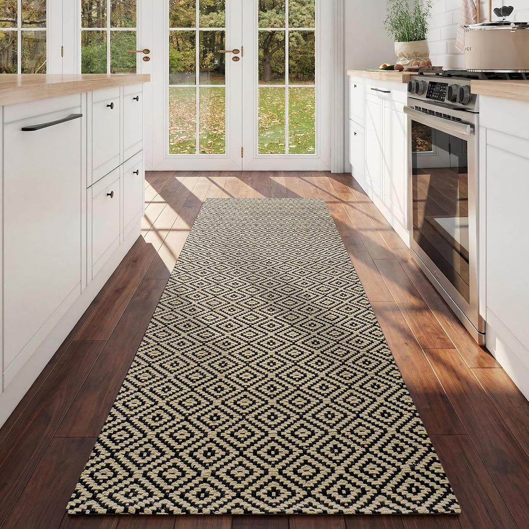 2x6 ft Boho Kitchen Runner Rugs Mat Non Slip Woven Runners for Hallways Washable, Soft Long Entryway Laundry Hall Floor Runner Carpet for Indoor Backdoor Bedroom Kitchen Living Room