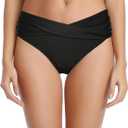 Tempt Me Women Twist Bikini Bottom Moderate High Cut Bathing Suit Bottoms Ruched Swimsuit Bottom (Small, Black)