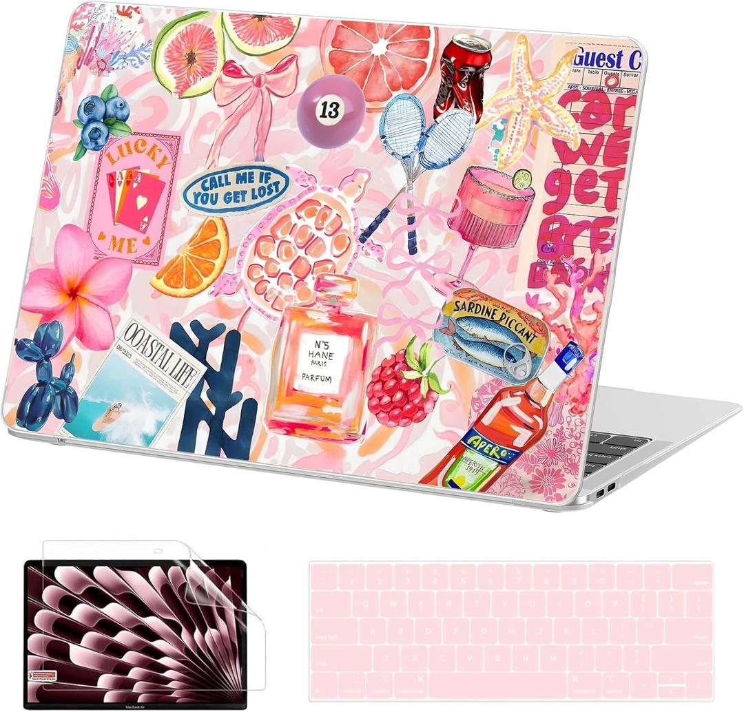 AKIT Compatible with MacBook Pro 13 inch Case M2 A2338 2026 2025-2016 M1 A2251 A2289 A2159 A1989 A1708 A1706, Unique Pattern Laptop Hrad Shell Case&Keyboard Cover&Screen Protector Film, SumPink