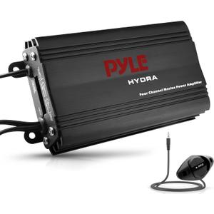 Pyle Hydra Marine Amplifier - Upgraded Elite Series 800 Watt 4 Channel Micro Amplifier - Waterproof, GAIN Level Controls, RCA Stereo Input, 3.5mm Jack, MP3 & Volume Control (PLMRMP3B), Black
