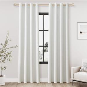 Ivory Linen Blackout Curtains 84 Length 2 Panels Set for Living Room Bedroom, 100% Black Out Thermal Insulated Linen Drapes, Room Darkening Grommet Curtains 84 Inches Long