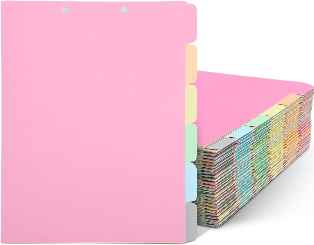 Yexiya 50 Pcs Medical Chart Dividers, 11 x 8-1/2 Inch Medical Paper File Dividers with Multi Color Blank Side Tabs, 1/6th Cut for Nursing Patient Charts & Healthcare Records