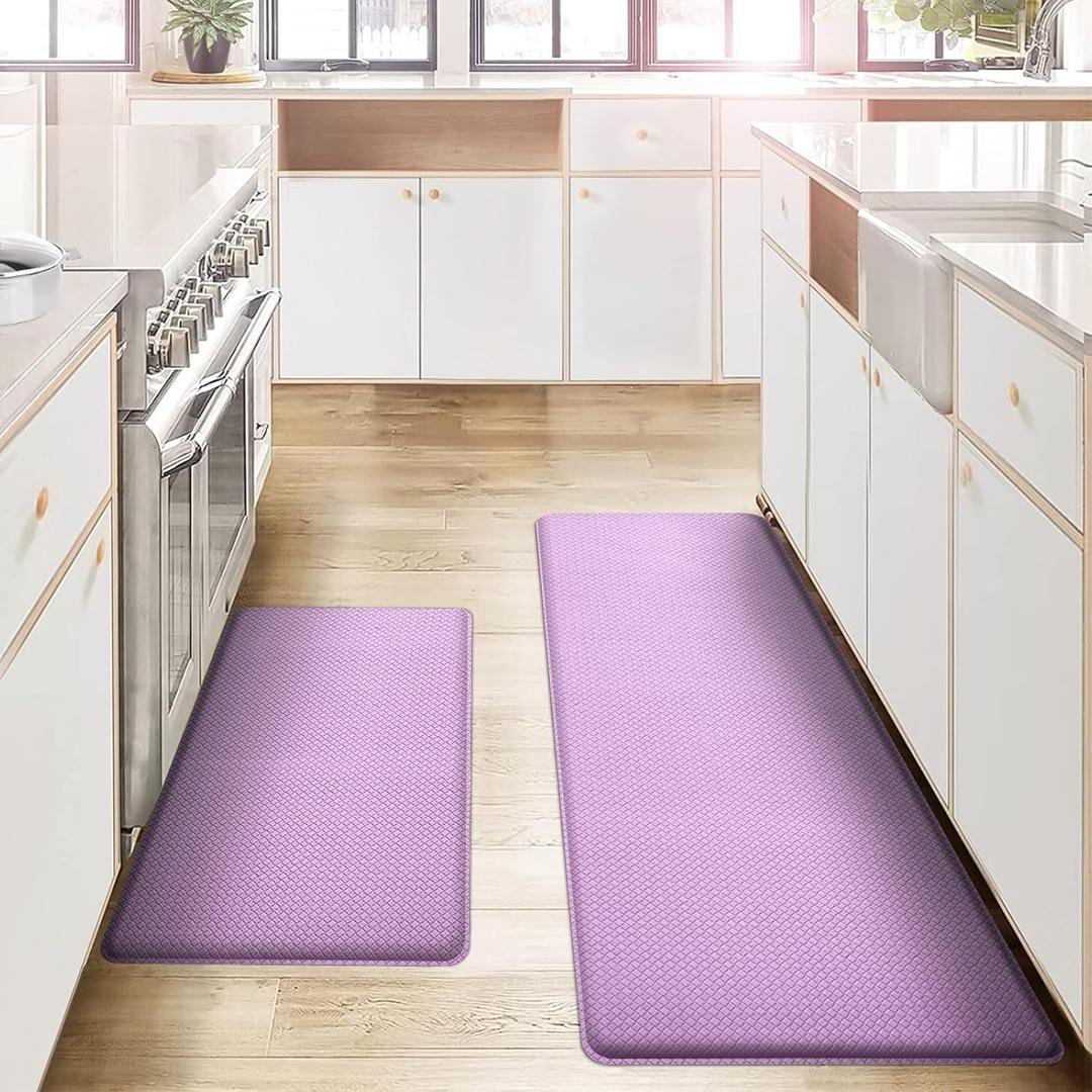 AUTODECO Kitchen Mats and Rugs Set of 2 - Cushioned Anti-Fatigue Kitchen Rug for Floor Washable 17"x29" +17"x59", Lightpurple