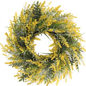 26'' Large Lavender & Eucalyptus Wreath for Front Door | Artificial Eucalyptus Leaves Greenery Outdoor Wreath for Wedding Farmhouse Porch Wall Room Home Decor (Yellow)
