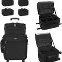 Relavel Rolling Makeup Case Professional Makeup Train Case, Makeup Artist Travel Bag with Wheels, 3-in-1 Portable Travel Beauty Trolley Case for Cosmetology Storage (Black)