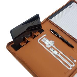 Phone Charging Business & Travel Portfolio w/Built-in Power Bank- Zipper Closure & Refillable Pad- Professional Organizer Padfolio That Charges Phones/Tablets on The Go (Brown)