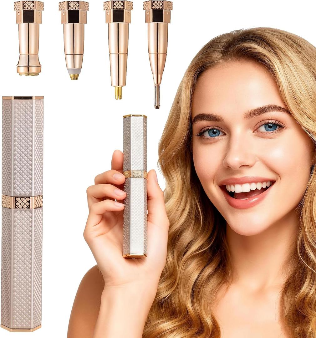 Facial Hair Remover for Women Face, 4 in 1 Electric Eyebrow Trimmer for Nose Neck Leg Arm Armpit Bikini Hair with USB Cable