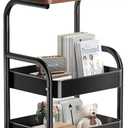Y YOMA 3 Tier Rolling Utility Cart with Table Top, Metal Storage Organizer with Wheels for Small Space, Office, Kitchen, Bathroom, Dorm, Coffee Station - Black