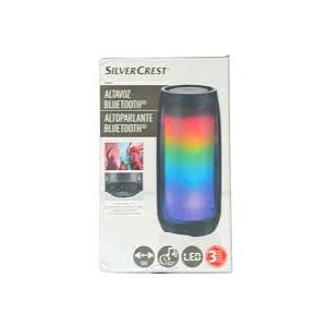 Silvercrest Portable Bluetooth Speaker with LED Color Changing Lights, TWS Function, TF Card/USB/AUX Support, HD Stereo Sound,Christmas Speaker, Bass Enhancement for Party, Outdoor, Camping (Black)