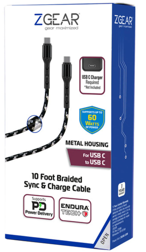 ZGEAR Metal Housing For USB C 10 Foot Braided Sync & Change Cable