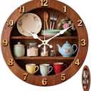 Rustic Kitchen Clock 12 Inch Non-Ticking Flat Printing Pattern Clocks Round Wall Hanging Clock Battery Operated for Bedroom Living Room Kitchen Office