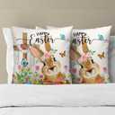 Imiss Happy Easter Throw Pillow Covers Set of 2 Easter Cute Bunny Eggs Flowers Spring Decorative Outdoor Farmhouse Cushion Case 18x18 Inch for Sofa Couch Bedroom