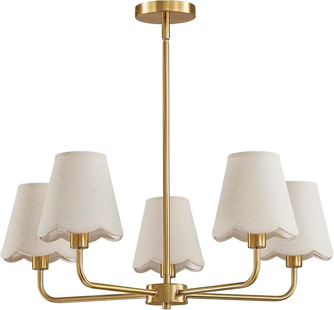 KAISITE Modern Gold Chandelier 5-Light Farmhouse Chandelier for Dining Room Industrial Dining Kitchen Light Fixture Over Table Ceiling Chandelier for Bedroom Living Room Foyer Entryway