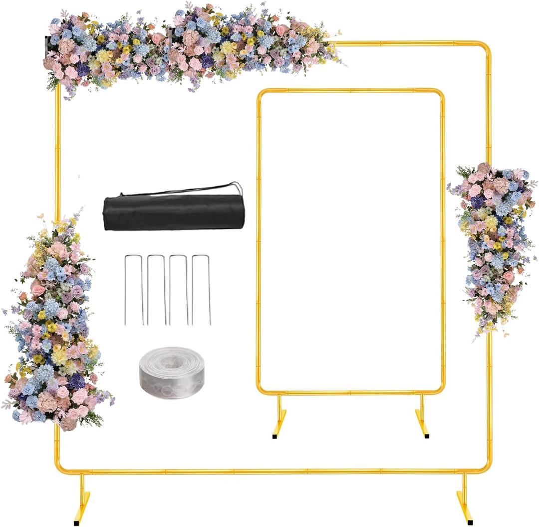 6.6FTx6.6FT Wedding Balloon Arch Backdrop Stand, Gold Square Rectangular Metal Background Arch Frame for Garden Flower Arch, Birthday, Baby Shower Parties Decoration