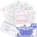 1099 Misc Tax Form Set 2025 and Envelopes, Complete Laser Kit for 10 Vendors ~3-Part~ All 1099 Forms with Self-Seal Envelopes, 1099 Misc 2025 Compatible with QuickBooks and Accounting Software