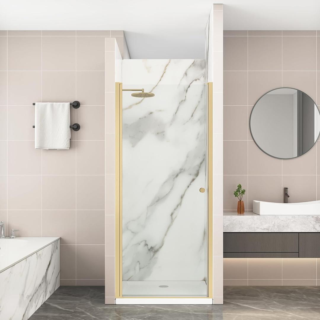 Pivot Shower Door,30-32" W x 72" H Frameless Shower Door, 1/4" (6 mm) in Thick Clear Tempered Glass, Brushed Gold Finish, Reversible Glass Shower Door
