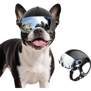 Dog Helmet for Small-Medium Breed Pet Motorcycle Helmet with Anti-UV Silver Visor, Protects Eyes & Head from Impact, Ideal for Riding & Halloween Cosplay