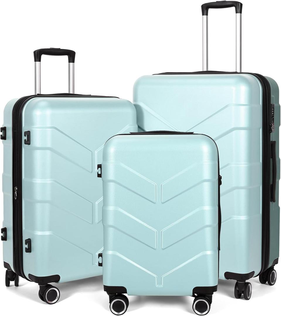 Luggage Sets 3 Piece with Spinner Wheel, Hardside Suitcase Set with TSA Lock, Expandable Travel Luggage for Men and Women, Mint Green (20in24in28in)