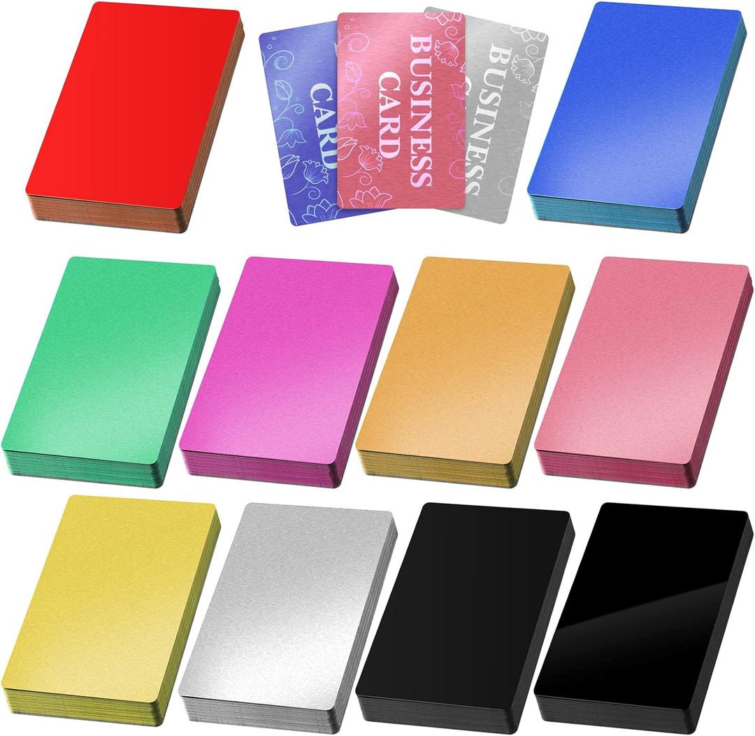 300 Pieces Metal Engraving Blanks Multipurpose Aluminum Sheet Aluminum Business Card Blanks for CNC Engraver Laser Engraving DIY Cards, Thickness 0.21 mm/ 0.01 inch (Multicolor)