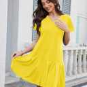 Alaster Queen Womens 2025 Summer T Shirt Pleated Dress Short Sleeve Casual Swing Tunic Dress with Pockets (Yellow, S)