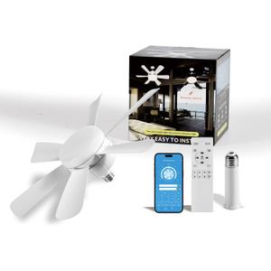 Socket Fan LED Ceiling Lights,18inch APP Control E26 Fans Bulb with Remote & Dimmable LED Ceiling Fan Lights,3Color 3000K-6500K,1800LM Fan Light Bulb Screw in Ceiling (White-1Pack)