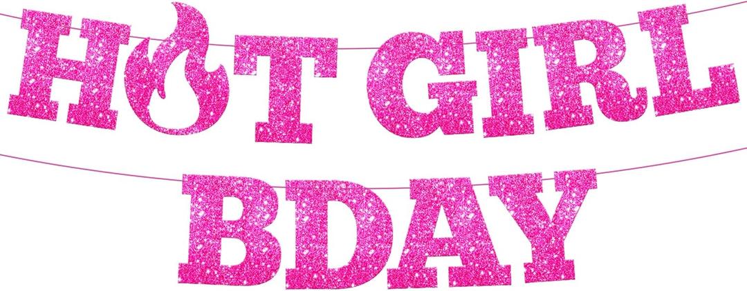KatchOn, Glitter Hot Girl Birthday Banner - Prestrung, 10 Feet | Bday Banner for Birthday Decorations for Women, Girls | Pink Bday Sign for Hot Pink Party Decorations for Women