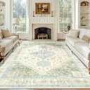MUJOO 8x10 Area Rugs,Washable Rugs for Living Room Dining Room Bedroom,Large Boho Throw Carpet,Non Slip Big Indoor Low Pile Light Green and Blue