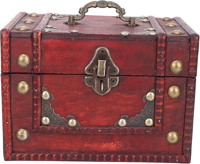 DADEA Vintage Storage Trunk Wooden Chest, Wooden Jewelry Box Small Antique Multi Purpose Jewelry Storage Box for Gift Photo Collection Shooting Furnishings Props Home