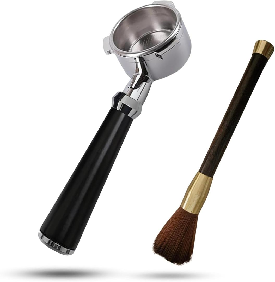 Espresso Bottomless Portafilter 54mm  Compatible with Breville Barista Express, Bambino Plus  Stainless Steel Naked Portafilter with Wooden Handle & Cleaning Brush  Breville 54mm Portafilter