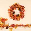 26 Inch Large Foldable Fall Wreath for Front Door with Lights & Timer, Autumn Pumpkin Wreaths Eucalyptus Leaves Pinecones Berries for Porch Outdoor Indoor Thanksgiving Decorations Outdoor Indoor Decor