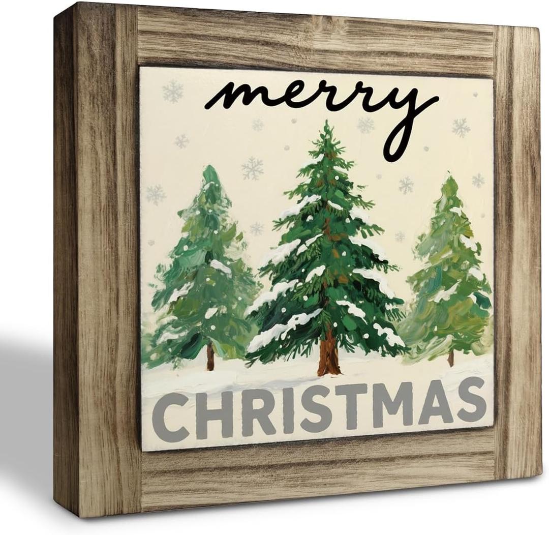 Merry Christmas Wood Sign, Christmas Tree Decors Art, Xmas Home Decors, Decorative Wooden Table Signs, Farmhouse Tabletop Decor, Xmas Holiday Party Decor Ornaments (Style 16)