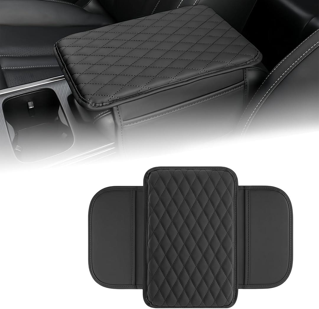 Arm Rest Cover for Car, Leather Padding Center Console Cover with 2 Storage Bags, Reduces Elbow Pressure Vehicle Armrest Protector, Thick Armrest Cushion for Car, SUV, Sedan, Truck, Black