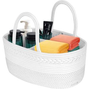Cotton Rope Storage Basket, Empty Storage Baske for Gifts, Rope Room Shelf Storage Basket for Towels, Snacks, Bathroom Toiletries Storage, White & Stitching 15 “L x 9 ‘W x 7 ’H (38.1 x 22.9 x 17.8cm)
