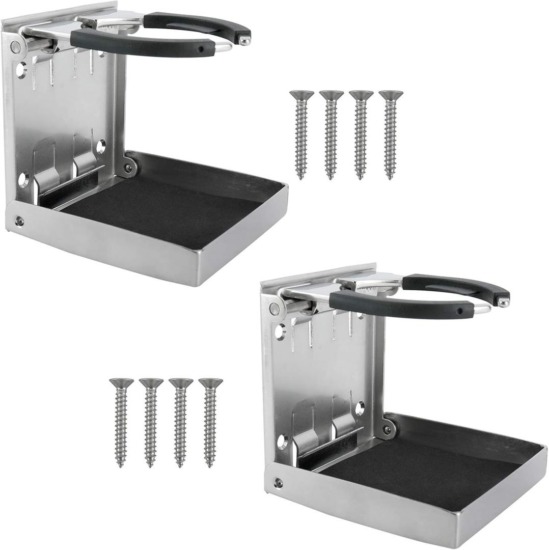 YaeMarine Stainless Steel Adjustable Folding Drink Holder Cup Holder for Marine/Boat/Caravan/Car (2)