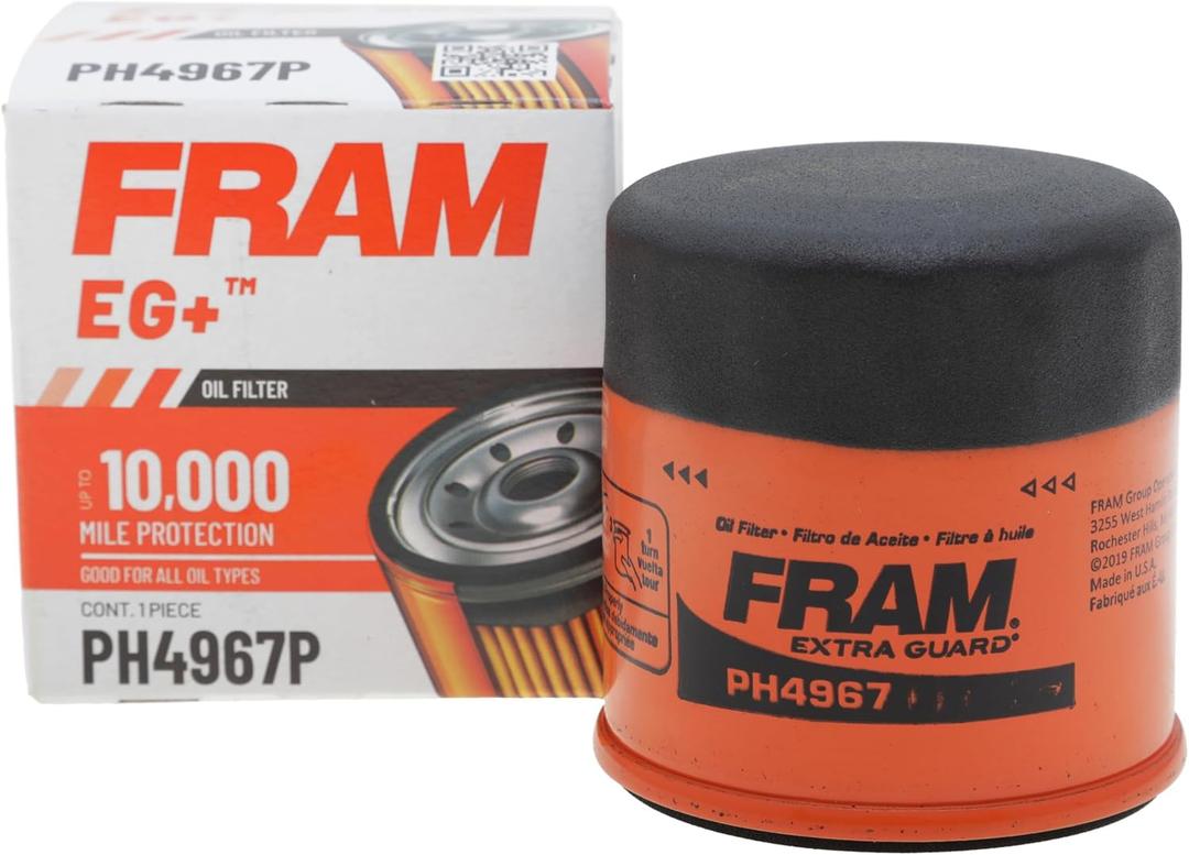 FRAM EG+ PH4967P, 10K Mile Change Automotive Replacement Interval Spin-On Engine Oil Filter for Select Vehicle Models