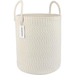 Cotton Rope Laundry Basket Hamper for Clothes Woven Storage Basket for Living Room Bedroom Boho Tall Rope Baskets for Blanket Toys Pillow Towels Baby Nursery Hamper Bin striped (regular)