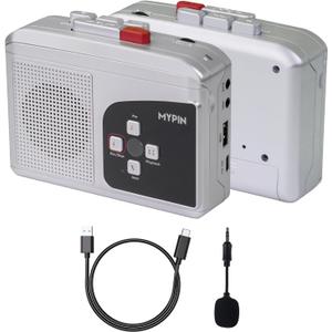 Portable Stereo Walkman Cassette Recorder Player, Converter Cassette to MP3 via USB Flash Drive, Built-in Clear Speakers and Earphone Jack, Support Microphone Recording to Tape