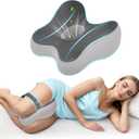 Knee Pillow for Side Sleepers Memory Foam Sciatica Pain Relief Leg Pillow, Removable Breathable Cover & Elastic Strap Grey, 12*9*3.6''