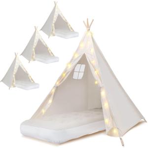 4 Pack Teepee Tent for Kids [Thickened] with Light String and Inflatable Airbed, Slumber Party Tents, Sleepover Tents Party for Girls Boys Indoor Outdoor (White)